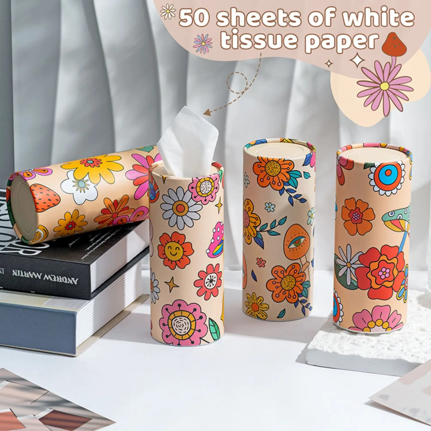 Vintage Tissue Holder 4pcs Boho Tissue Tubes Mushroom Tissues Cylinder Boxes for Car Cup Holder Round Container Bathroom Living tissue box tissue dispenser