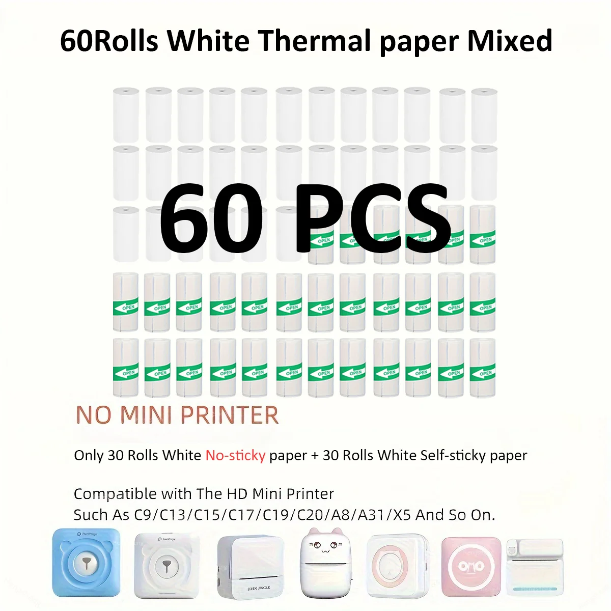 60PCS Thermal Paper MINI Printing Self-adhesive Label Sticker For Mini Printers Stickers Photo Sticky paper scrapbook