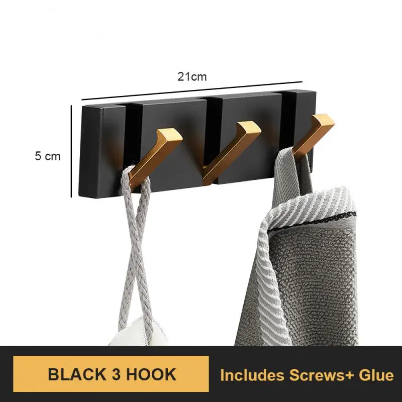 Black Golden Wall Coat Clothes Rack Folding Towel Hanger for Bathroom Free Installation Wall Hooks Bathroom Kitchen Accessories