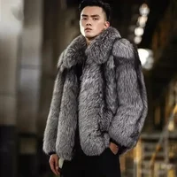 Faux Silver Fox Fur Coat Short Loose Cardigan Overcoat New Men Winter Thicken Warm Jacket  Leisure Fashion Outwear 2