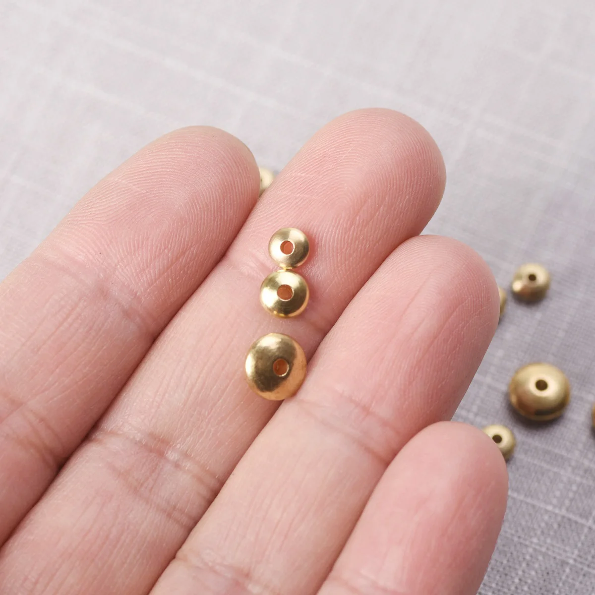 Flat Round Rondelle 5mm 6mm 8mm Solid Brass Metal Light Gold Color Loose Spacer Crafts Beads lot for Jewelry Making Findings