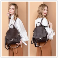 Genuine Leather Backpack Ladies Fashion Bag Pack Anti Theft Travel Bags Urban Soft Vintage Backbag Punk Style Street Personality 2
