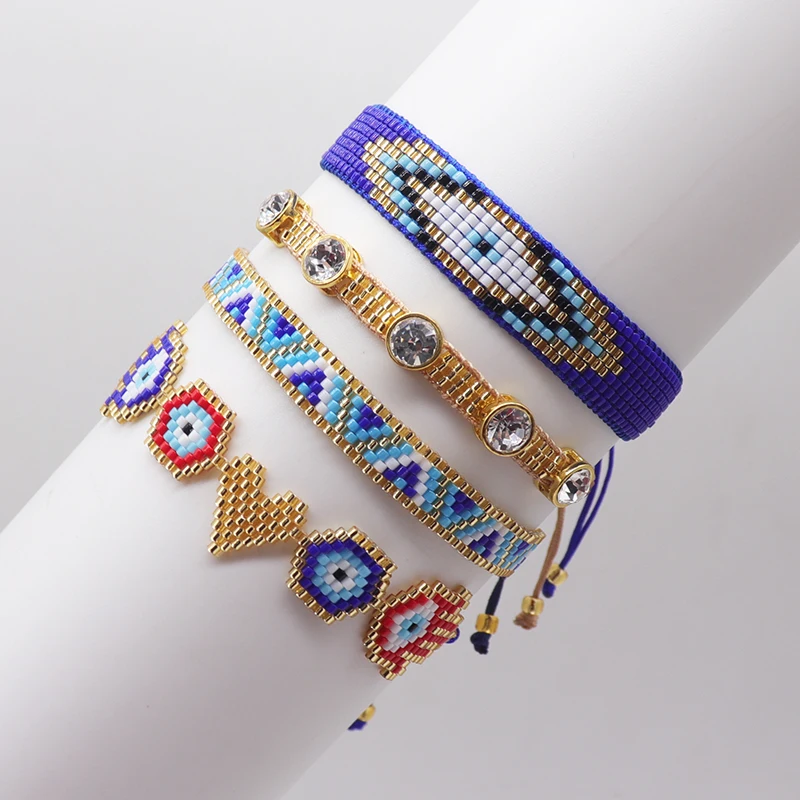 

Miyuki Beaded Fashion Bracelet Adjustable Chains Multicolor Zirconia Greek Evil Eye Charms Jewelry For Women Wholesale