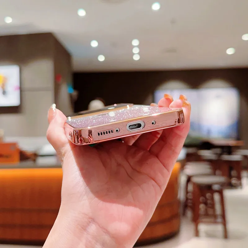 Überzugsrahmen Liebe Glitzerpulver Herz Handyhülle für Samsung Galaxy A52 A53 A54 A13 A14 S Klares Silikon stoßfest_voghion.com