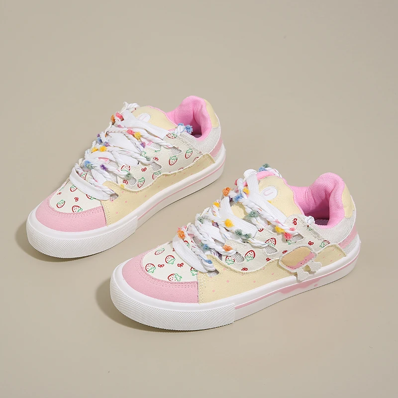 Women Popular Skateboarding Sport Shoes Pink Beige Woman Comfortable Outdoor Street Walking Sneakers Platform Leisure Trainers