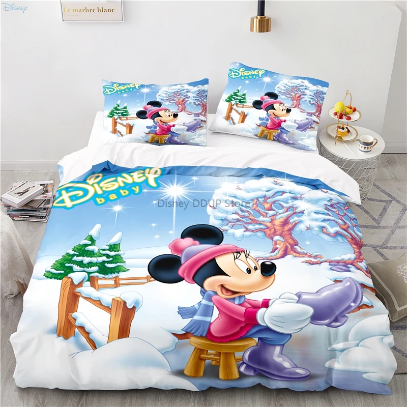 Cute Mickey Mouse Bedding Set Disney Minnie Mouse Duvet Cover Pillowcases Double Twin Full Queen King Child Kids Bedclothes Home 