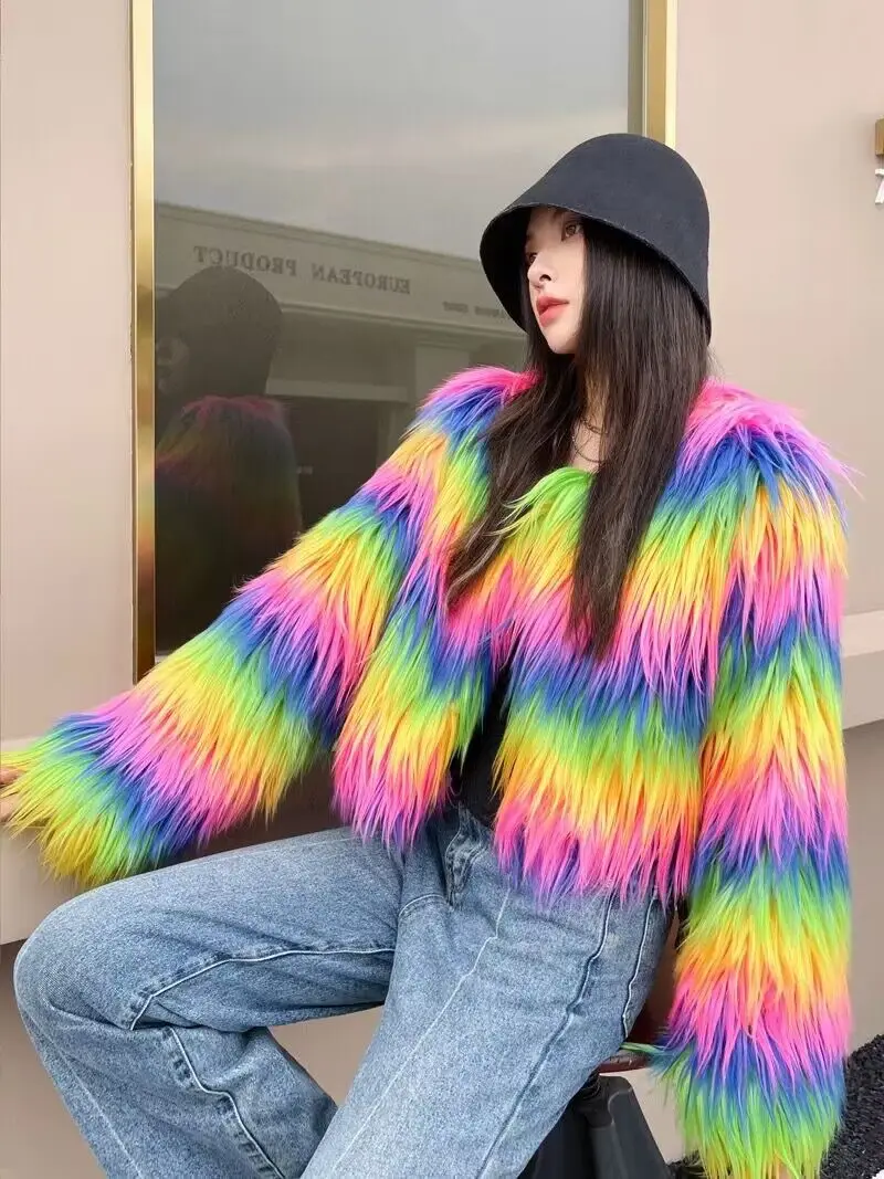 Shaggy Rainbow Faux Fur Coat 2