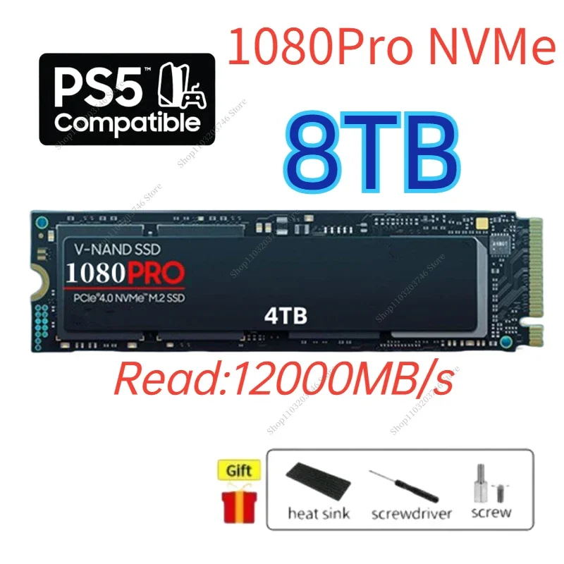 

For PS5 1080Pro 1TB 2TB 4TB 8TB SSD NVMe M.2 2280 PCIe Gen 5.0 x 4 Internal Solid State Disk for PlayStation 5 Laptop Desktop PC