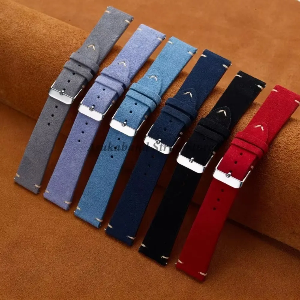 Premium Soft Suede Leather Vintage Watchband – Quick Release Calfskin Strap