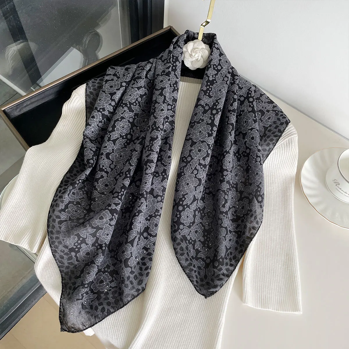 Luxury Silk Shawl Square Scarf for Women Satin Fashion Print Hijab Wraps Neckerchief Female Hair Bands Ribbon Headband Bandana