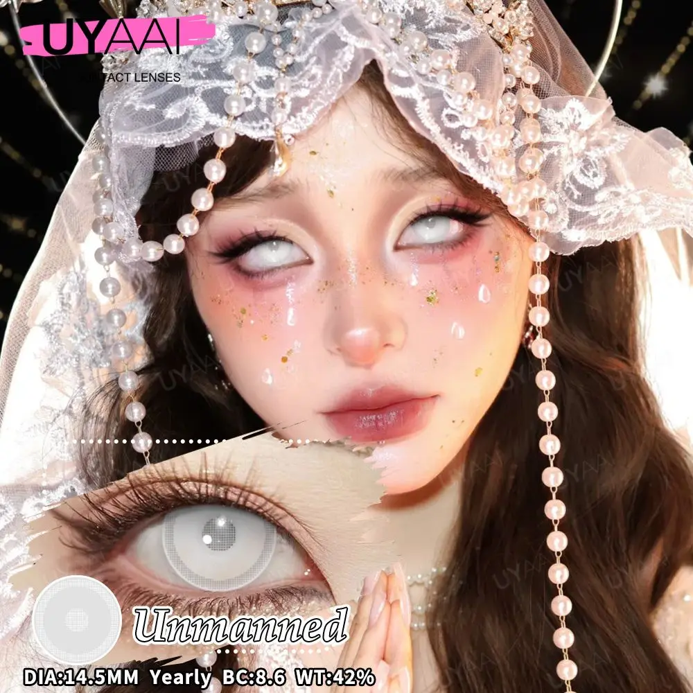 White Eyes Cosplay Lens Set for Halloween - Includes Contacts, Tweezers, and Case