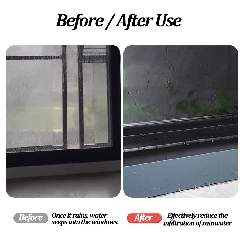 Home Window Water Blocking Bar 1m Sliding Window Rain Weatherstrip Balcony Insulation Windproof Sealing Strip Flashing Board