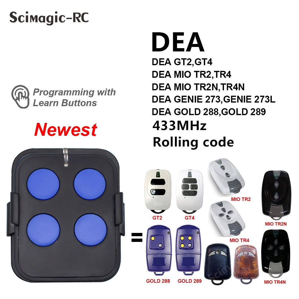 

100% Compatible DEA MIO TR2 TR4 Garage Remote Control GT2 GT4 TR2N TR4N GOLD 288 289 273 Rolling Code TEO 700 433.92 MHz