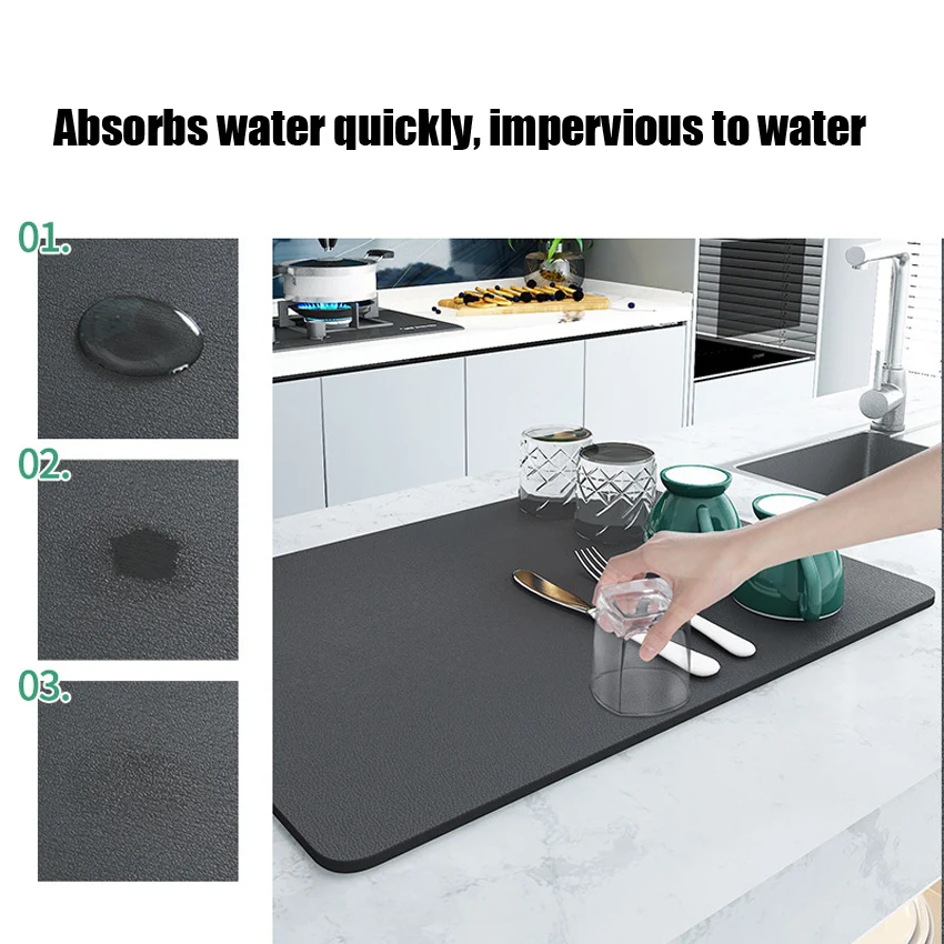 Tappetino Asciuga Piatti In Pietra Di Diatomea - Pieghevole Antiscivolo Con Bordo In Silicone - Assorbente Rapido Per Cucina - 2