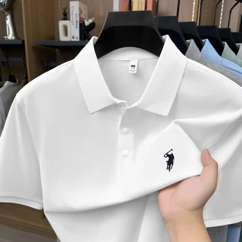 Polo da uomo 100% cotone con ricamo a cavallo e bottoni a pressione coordinati, manica corta basic di alta qualità