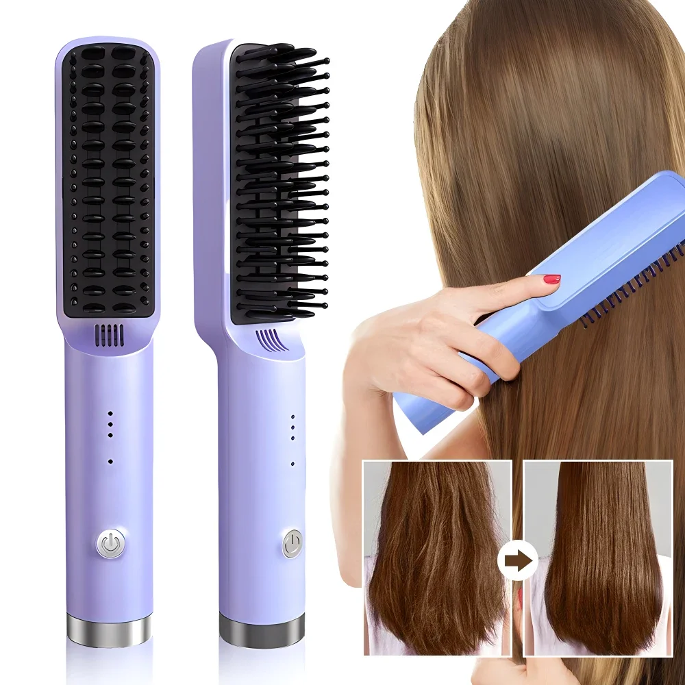 4000mah wireless professional hair straightener curler brush negative straightening ion curling comb tools fast heating sty d6o3 Professional Hair Straightener Straightening Brush Hair Comb Hair Straightener Tools Portable Curling Iron For Home Travel