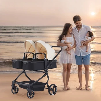 High-view Twin Baby Integrated Stroller, Can Sit or Lie Down, Ultra-light Portable Foldable Outdoor Travel Stroller 1