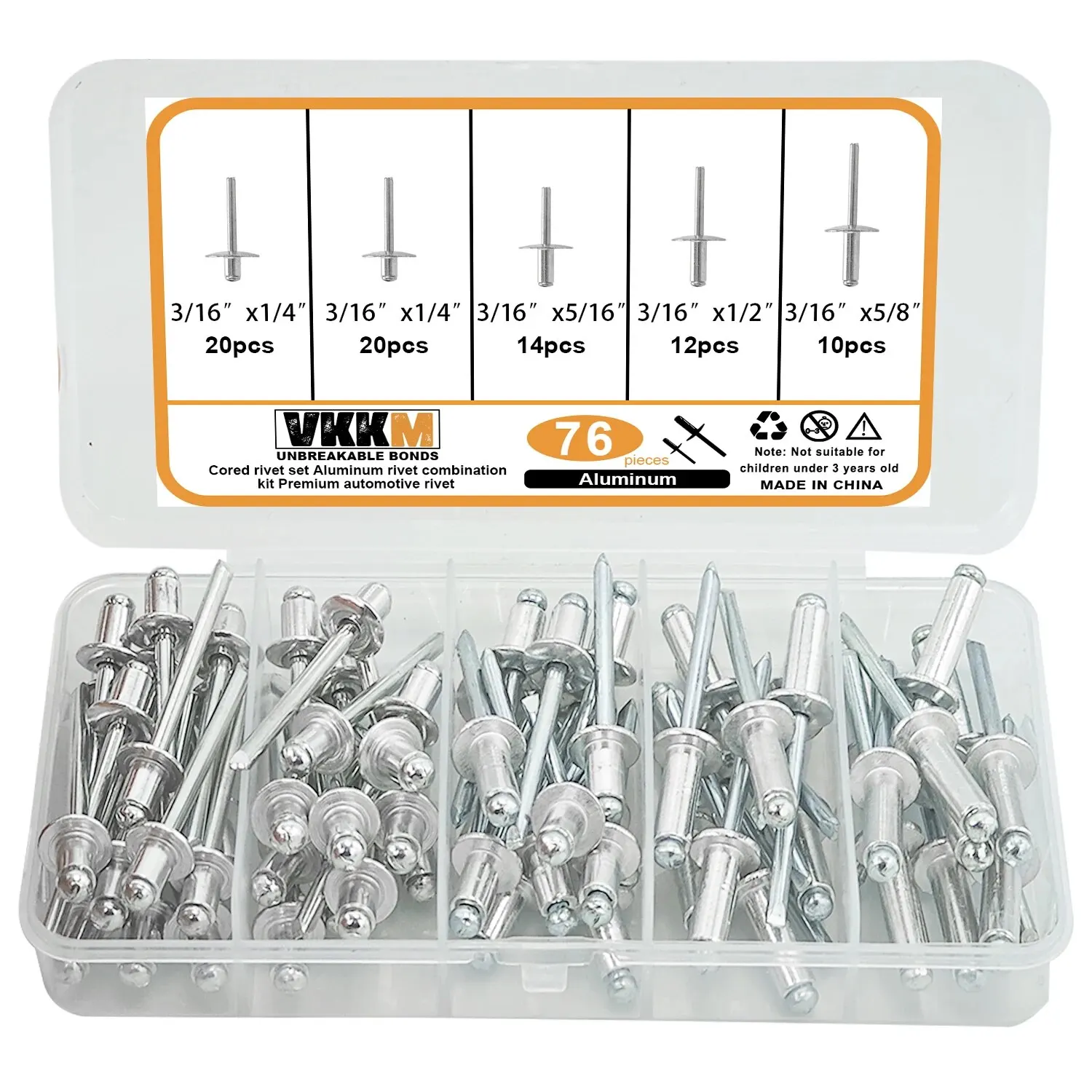 Rivets and fasteners 76Pcs Aluminum Countersunk Head Core-Pulling Rivets 4 Size Combination Sets Home Installation And Maintenance rivets and screws
