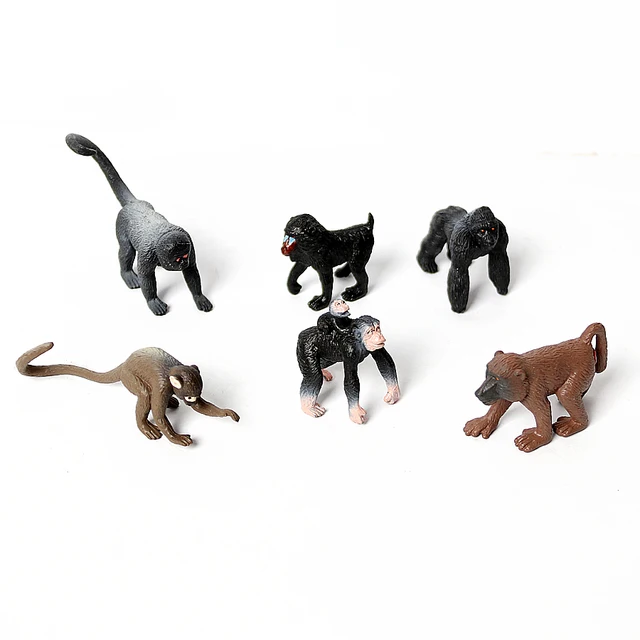 6Pcs Wild Animal Gorilla,Chimpanzee,Mandrill,Baboon,Squirrel Monkey Model Action Figures Collection Miniature Education Toy Gift 1