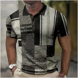 Checkered Stripe Element Printed Men's POLO Shirt 2023 Summer New Men's Polo Neck Short Sleeve Plus Size Comfortable Top