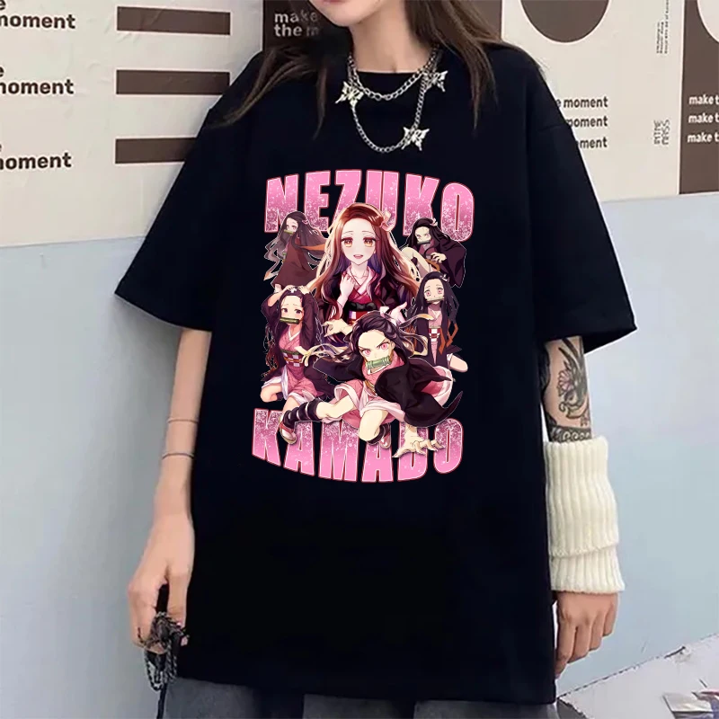 

New Cute Kamado Nezuko Print Short Sleeve T Shirts Women Casual Shirts Summer Y2k Crew Neck T-shirts