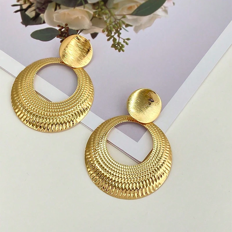 1 Pair Retro Geometric Overlapping Round Earrings Minimalist style For Women Girl Anniversary Jewelry GIft