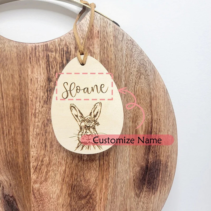 Personalisiertes individuelles Kaninchen Hase Frohe Ostern Party Eierjagdkorb Eimertasche Namensschild Ornament Familie Kind Junge Mädchen Geschenkschild – Detail 7