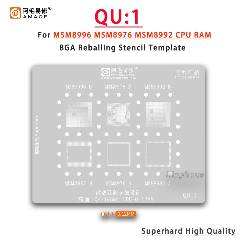 

QU1 CPU Stencil Reballing For MSM8996 MSM8976 MSM8992 MSM8994 MSM8953 MSM8937 MSN8998 MSM7225A MSM8928 MSM8940 MSM8960 SDM660