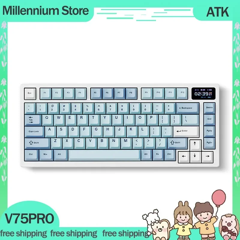 

Игровая механическая клавиатура ATK VXE V75Pro, 3 режима, USB/2,4G/Bluetooth, беспроводная клавиатура с горячей заменой, RGB, подсветка, игровые клавиатуры, подарок