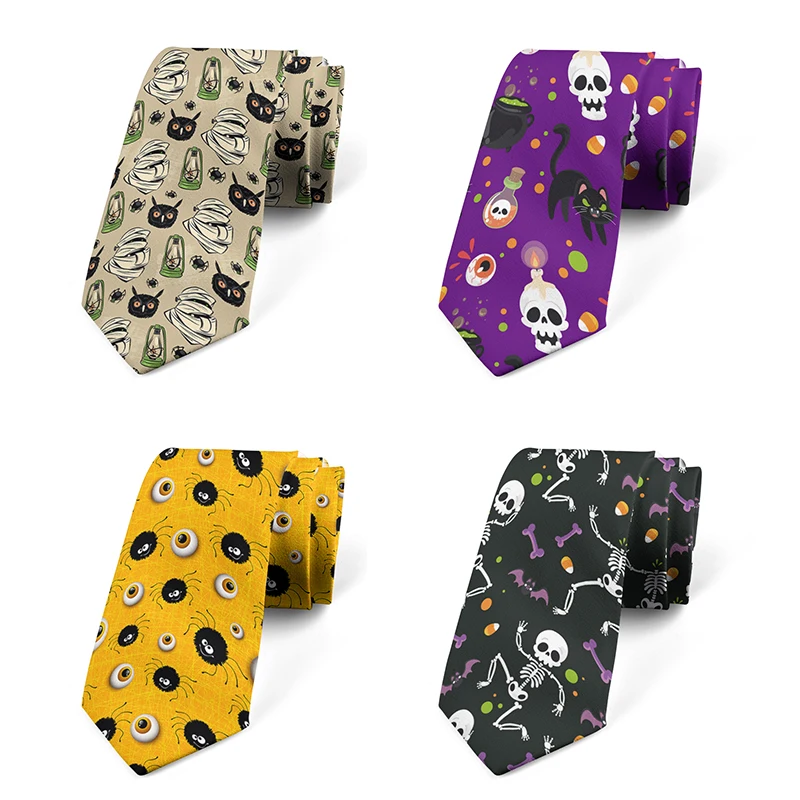 

Funny Skeleton Novelty Men Necktie Accessories Creative 3D Printing 8CM High Quality Polyester Tie Halloween Happy Pumpkin Tie