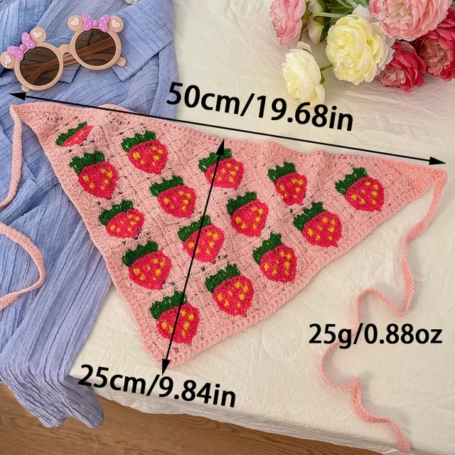 Élégant Bandeau Écharpe Tricoté Triangle pour Femme, Motif Fraise Polyvalent, Accessoire Cheveux Tendance 3 Élégant Bandeau Écharpe Tricoté Triangle pour Femme, Motif Fraise Polyvalent, Accessoire Cheveux Tendance 3