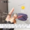 Luxury Photochromic Sunglasses Women Prescription Glasses Graduated Lenses Minus Anti Blue Computer Glasses Transparent Rimless 1