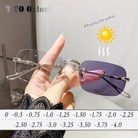 Luxury Photochromic Sunglasses Women Prescription Glasses Graduated Lenses Minus Anti Blue Computer Glasses Transparent Rimless 1