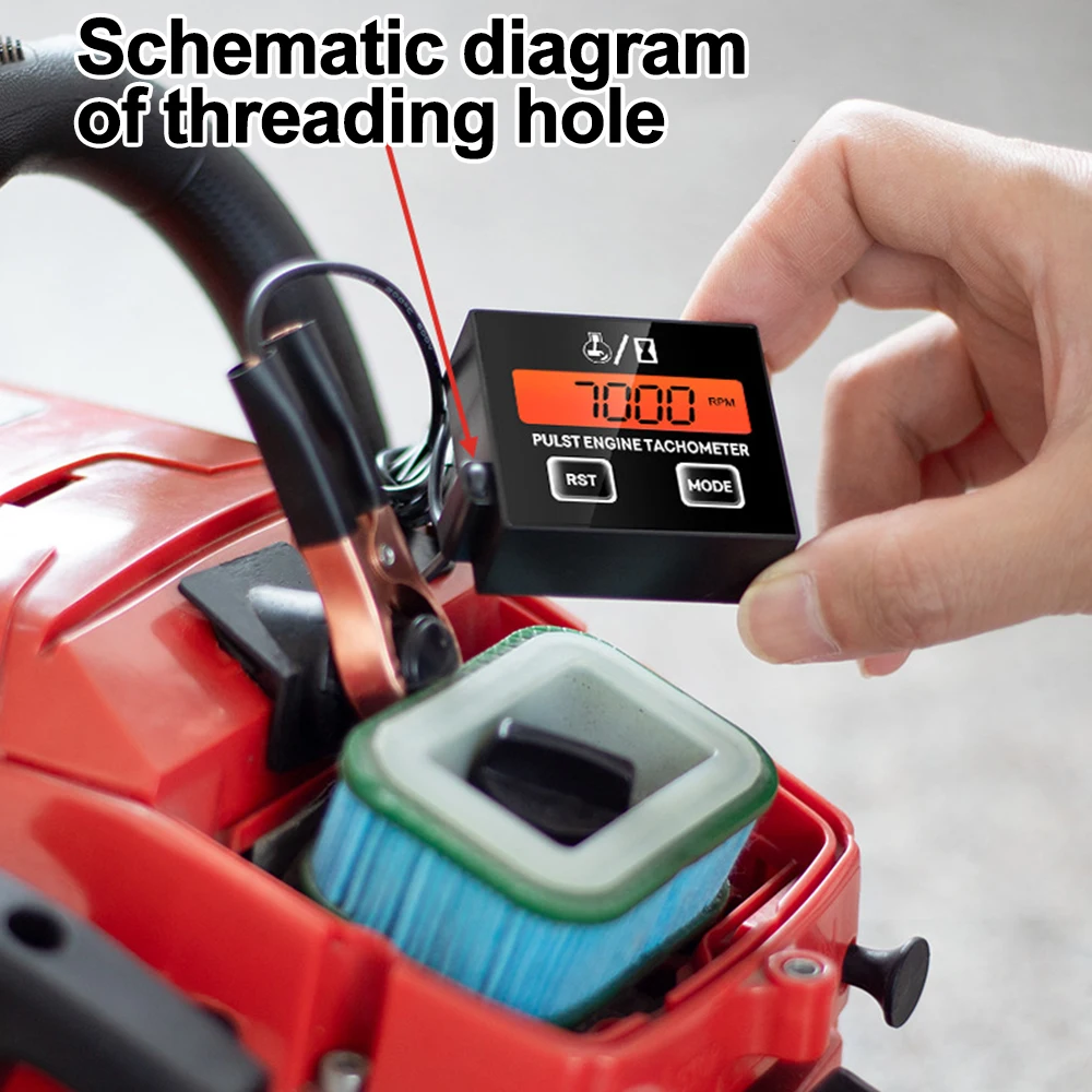 Tachometer Meter Digital Speedometer Chainsaw Tachometer Waterproof Inductive Hour Meter for Mower Tractor Replaceable Battery