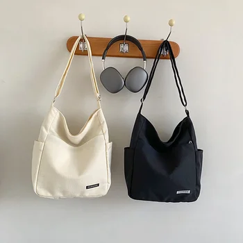 حقيبة كتف بسيطة، حقيبة يد متعددة الجيوب، حقيبة قماش نسائية بلون سادة، حقيبة تسوق ذات سعة كبيرة 5