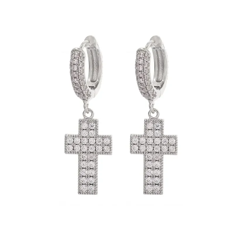 Hip Hop Ice Out Cross Pendant Earrings Circle Earrings Charm