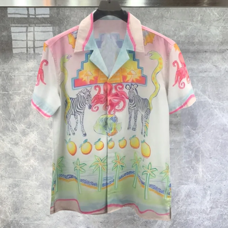 

2023 Summer Shirt Men Animal Pattern Print Beach Shirt Streetwear Hip Hop Harajuku Casual Tropical Holiday Top Hawaiian Shirt