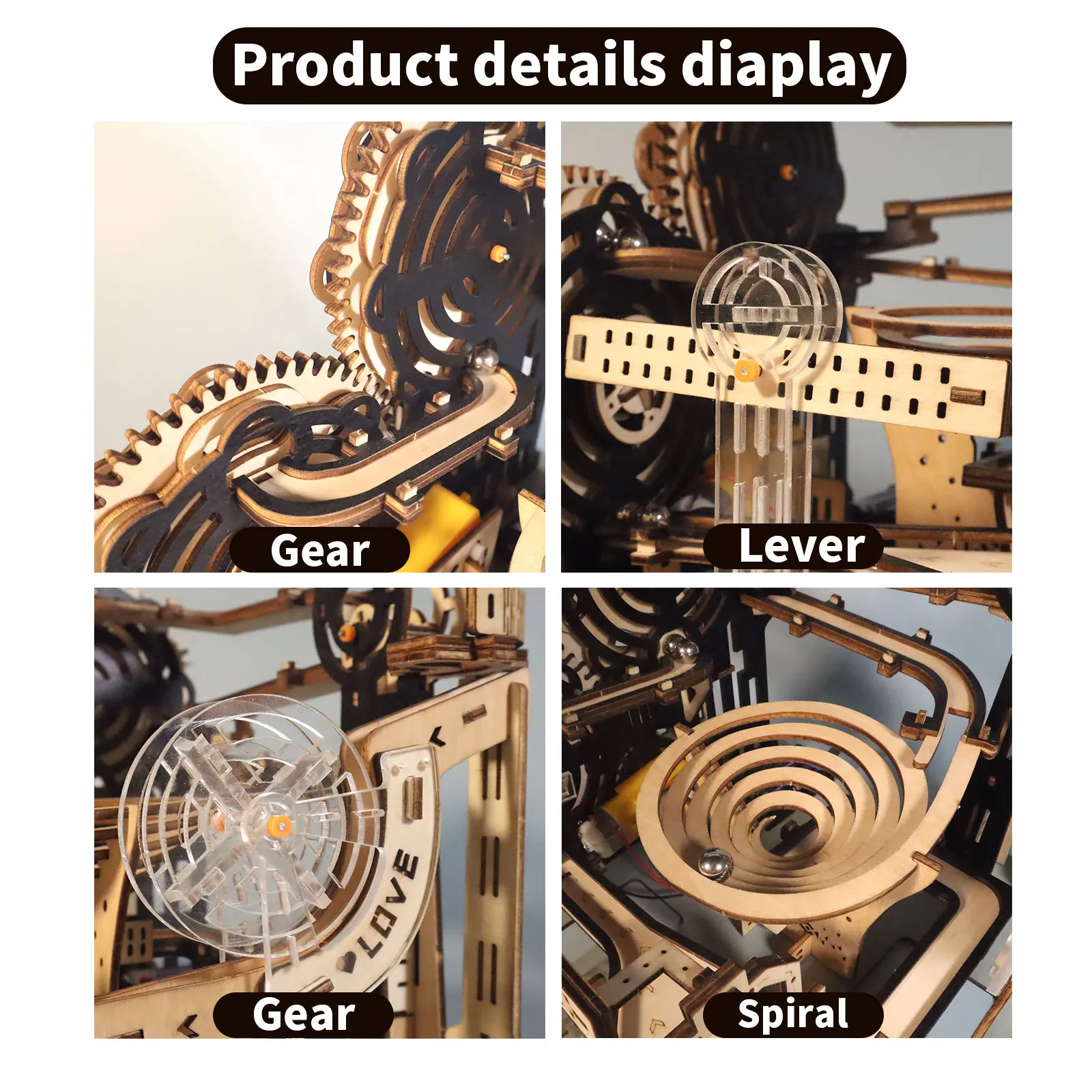 Electric 3D Wooden Puzzles Marble Run Model Kits  Brain Teaser Puzzle DIY handmade Christmas gift(Without battery) 4