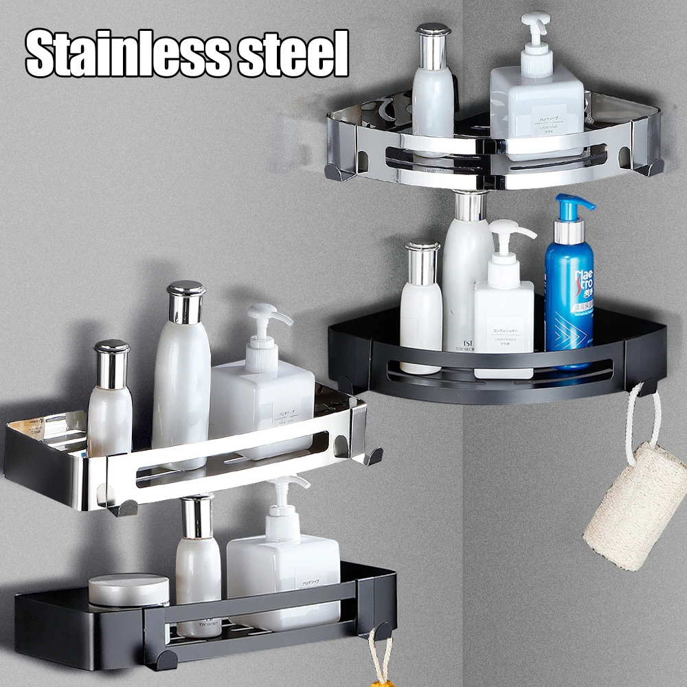Stainless Steel Bathroom Shelves Nodrill Wall Mount Shower Corner