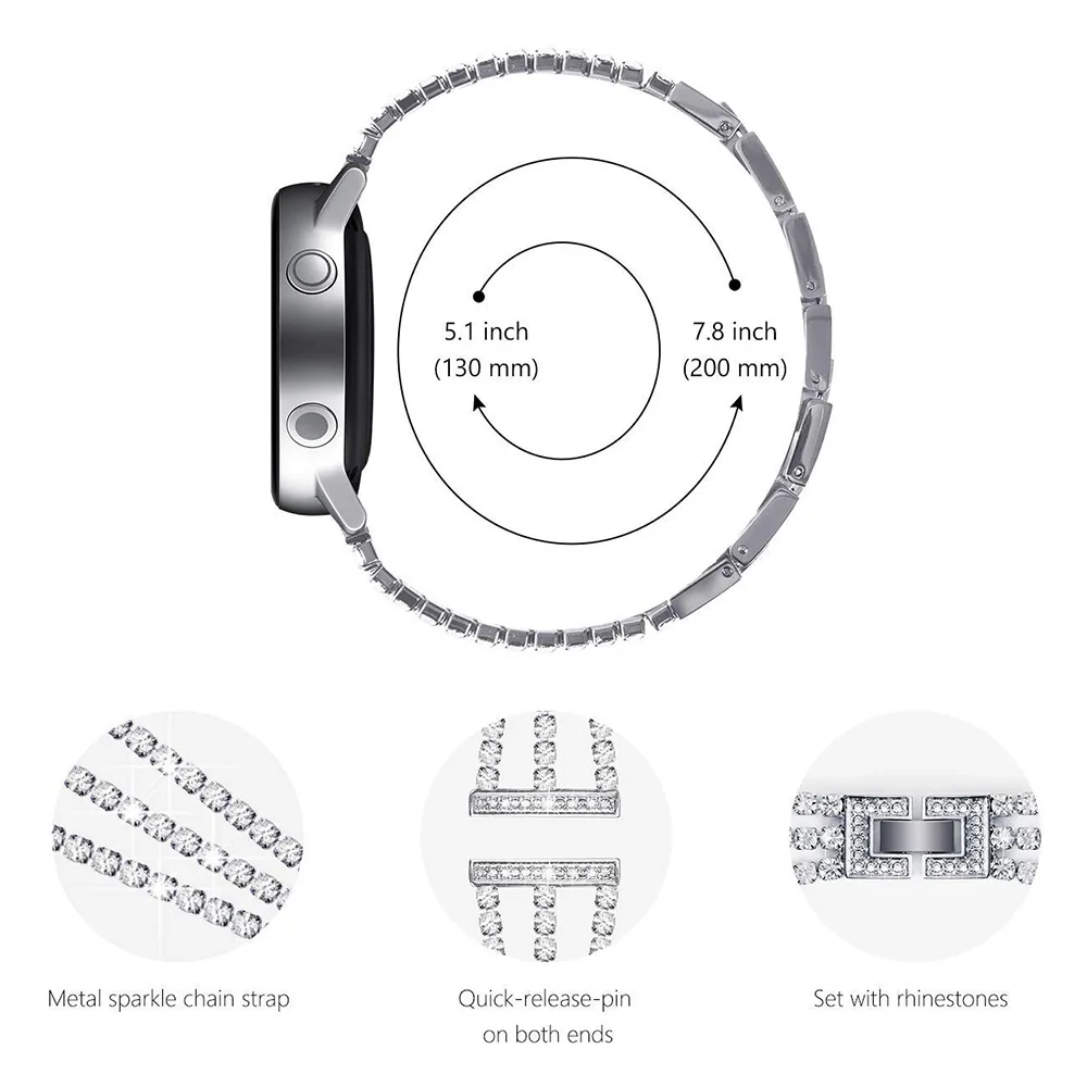 Elegant Diamond-Encrusted Metal Chain Watch Strap in Stainless Steel, 20/22mm