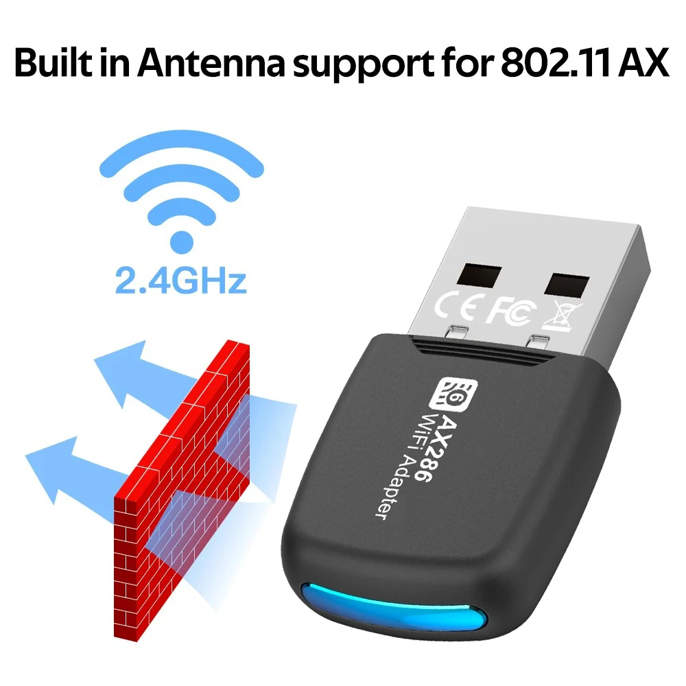 PC 및 노트북용 미니 무선 리시버, WIFI6 USB 어댑터 동글, AX286 USB 2.0 네트워크 카드, 2.4GHz, Win7/10/11 드라이버 무료 ,WIFI6 USB Adapter Dongle A