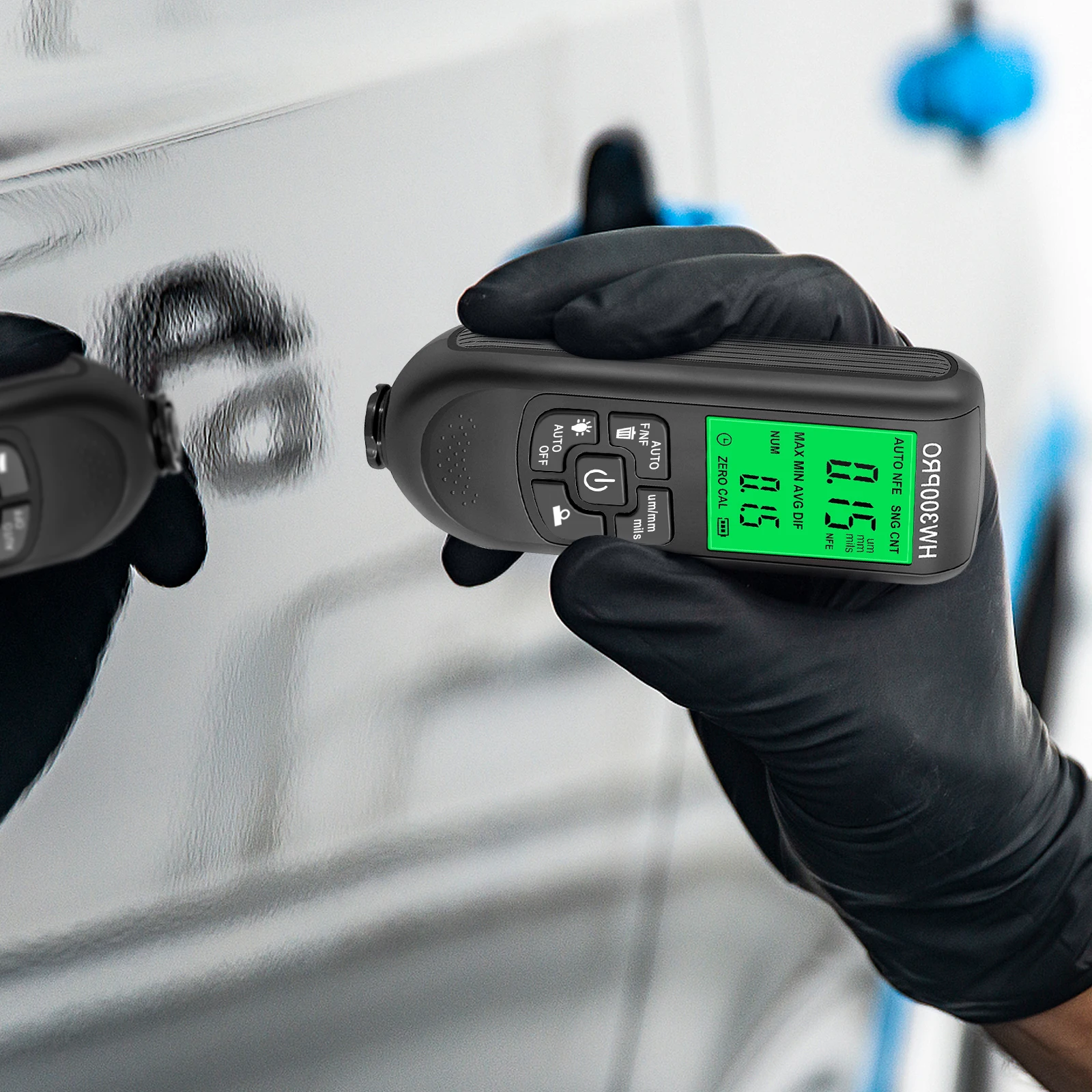 Digital Coating Thickness Gauge for Automotive Paint & Metal - HW-300PRO with Backlit LCD, ±(3%+1μm) Precision, 0-2000μm Range, 3