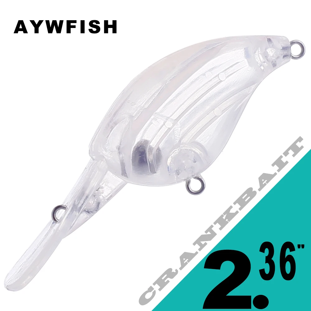 Aywfish 20 Pz/Lotto Long Diving Bill Float Hard Bass Crankbait Sonaglio Ball Non Verniciato 6Cm 4.3G Artificiale Piccola Manovella Esca Vuota
