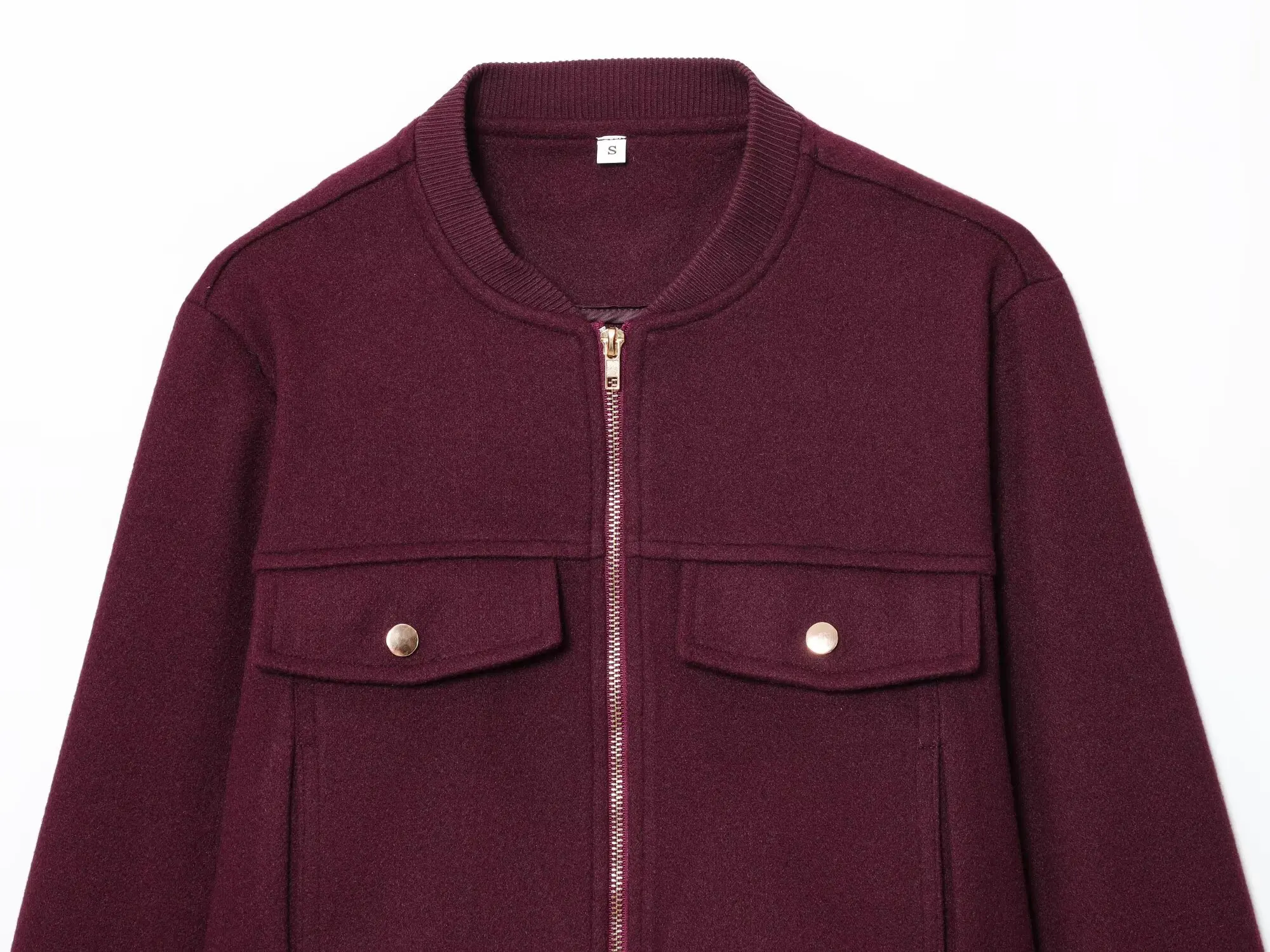 Autumn And Winter New Women'S Short Jacket Bomber Coat Retro Wine Red Jacket Zipper Turn-Down Collar Long Sleeves Outerwear