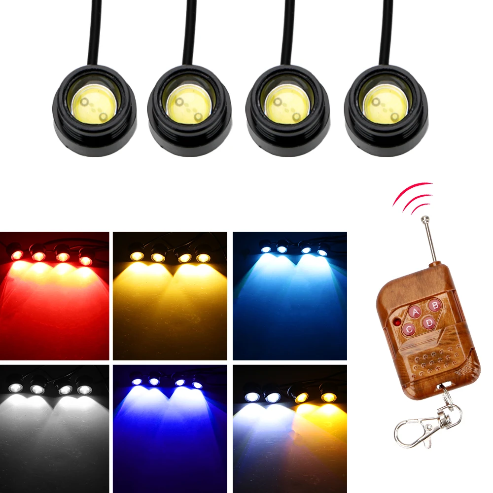 

12V Wireless Remote Control 4 in 1 LED Car Eagle Eye Light Car Daytime Running Light Emergency Warning Strobe Flash Light