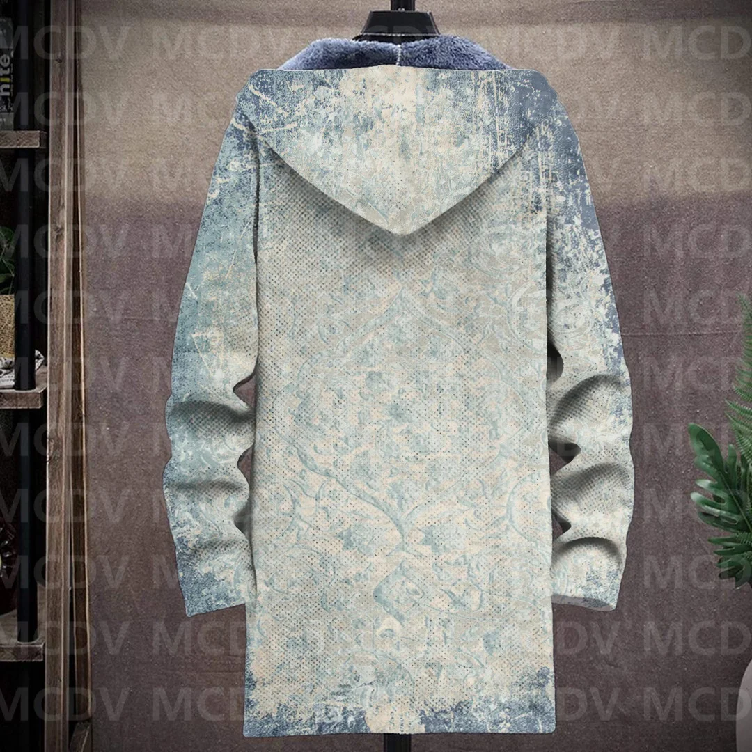 Men's Retro Print Plush Thick Long-Sleeved Coat Fleece Hooded Overcoat Unisex Thick Warm Jacket-10 Style