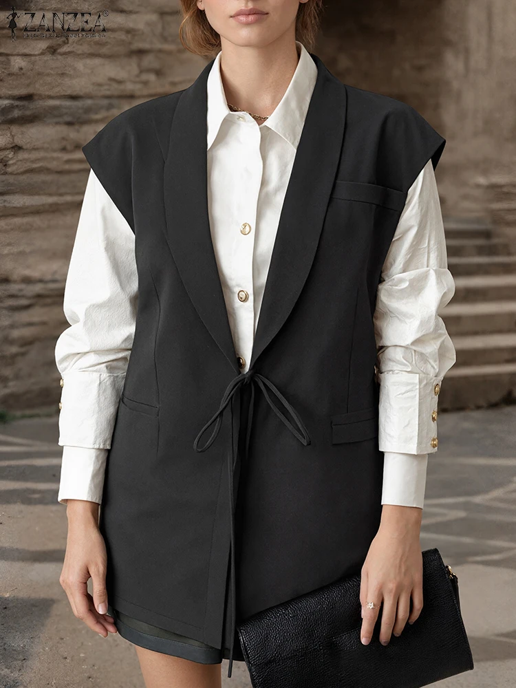 Polyester Sleeveless Blazer for Women Autumn Office Streetwear