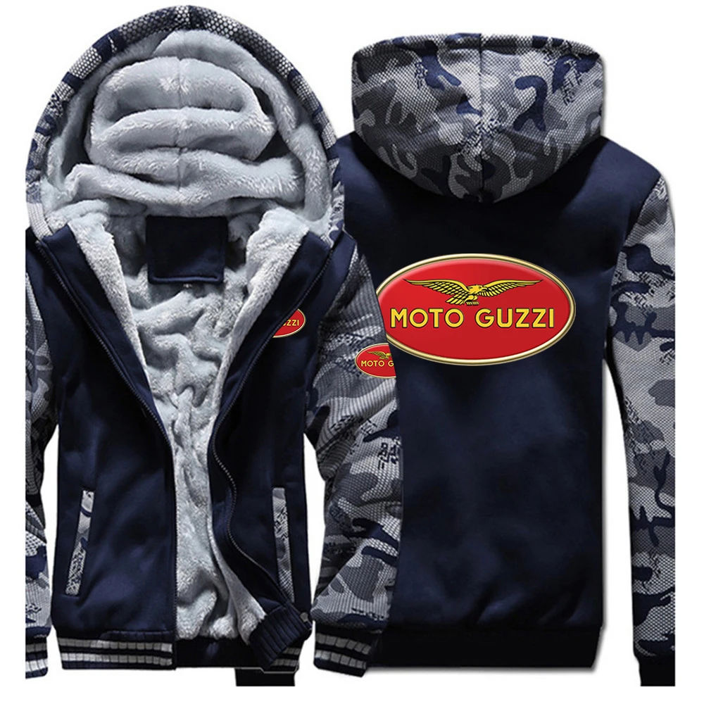 Latest Hot Sale 2022 New Men's Moto Guzzi Logo Print Solid Color Comfort Coat Casual Zip Hoodie Winter Fleece Thick Jacket grey hoodie men Hoodies & Sweatshirts