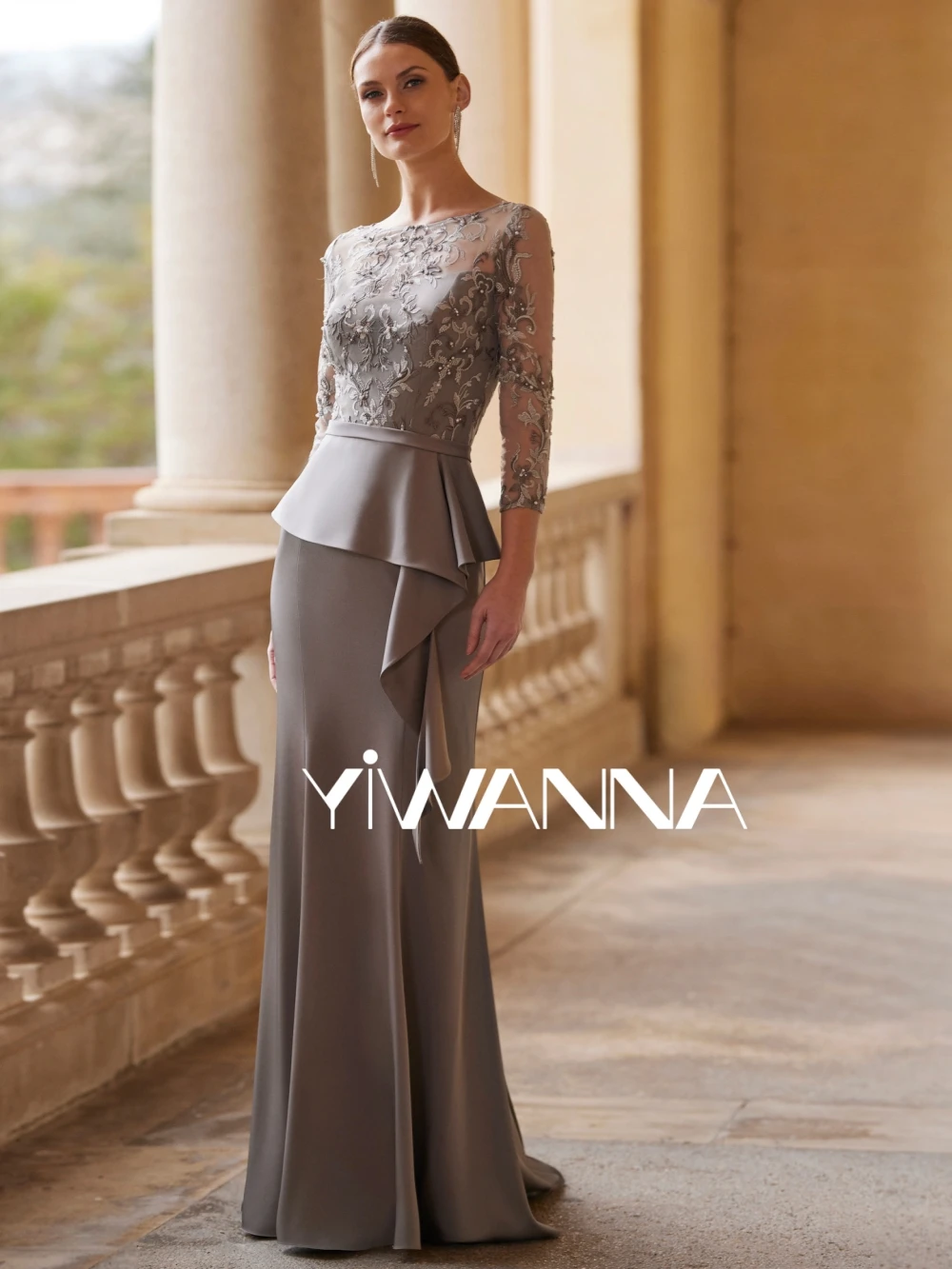 Modest 3/4 Sleeve Mother Of The Bride Dress For Wedding Classic Lace Appliques Prom Dress Long Evening Gown
