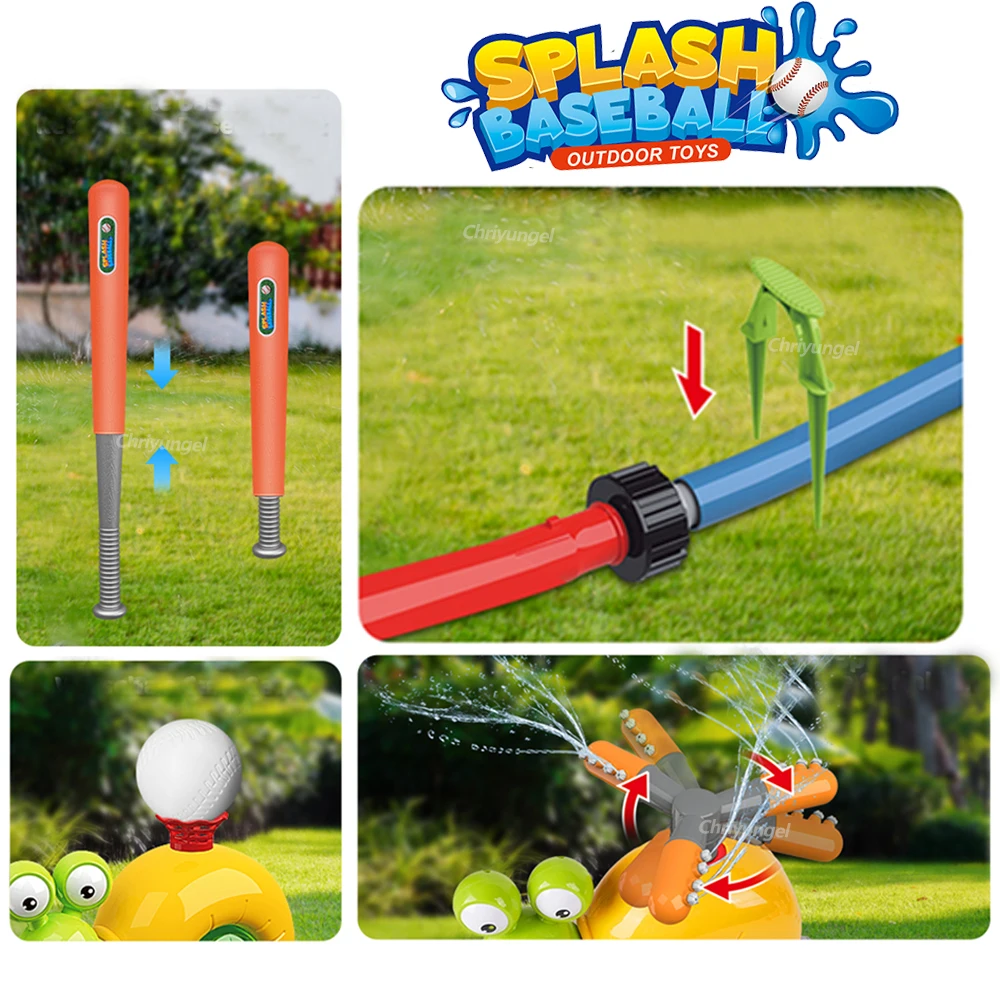 2 in 1 Water Sprinkler Baseball Toy for Kids Baseball Toy Water Game 360° Roating Spray Play for Summer Backyard Lawn Pool Party 6